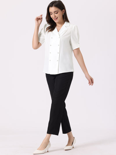 Elegant Short Sleeve Button Down Exquisite Camp Collar Blouse