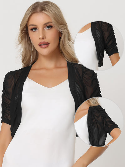 Short Sleeve Open Front Cropped Mesh Sheer Bolero Shrug