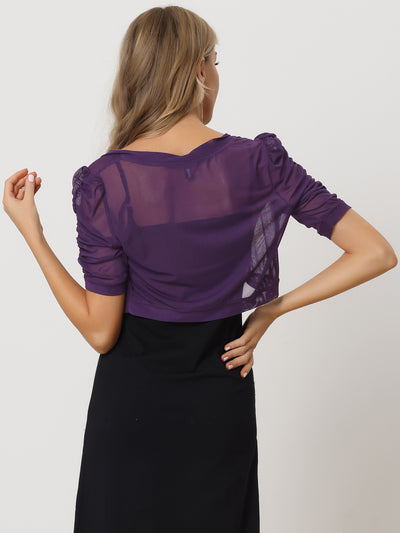 Short Sleeve Open Front Cropped Mesh Sheer Bolero Shrug