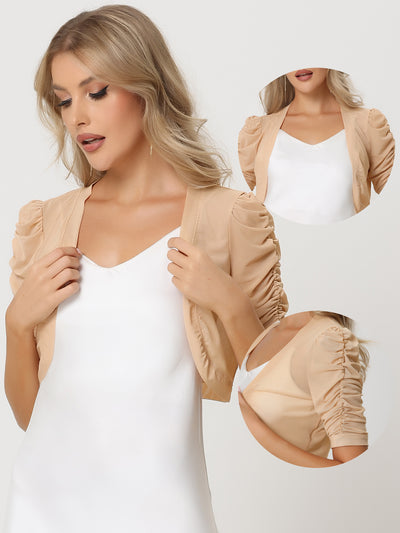 Short Sleeve Open Front Cropped Mesh Sheer Bolero Shrug