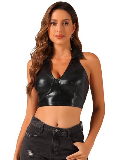 Holographic Crop Top Shimmering Shiny Party Halter Metallic Tops