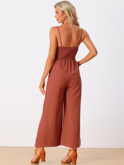 Sleeveless Cut Out Smocked Loose Wide Leg Summer Jumpsuits