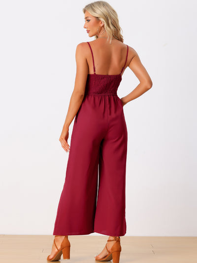 Sleeveless Cut Out Smocked Loose Wide Leg Summer Jumpsuits