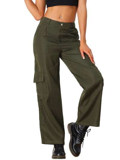 Mid Rise Baggy Wide Leg Pockets Y2K Casual Cargo Pants