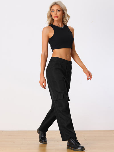 Mid Rise Baggy Wide Leg Pockets Y2K Casual Cargo Pants