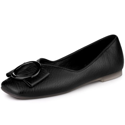Women's Squared Toe Comfortable Slip on Square Buckle Ballet Flats