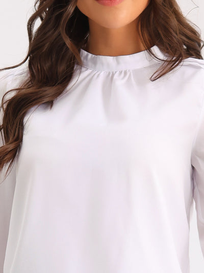 Chiffon Shirt Work Office Mock Neck Long Sleeve Blouse