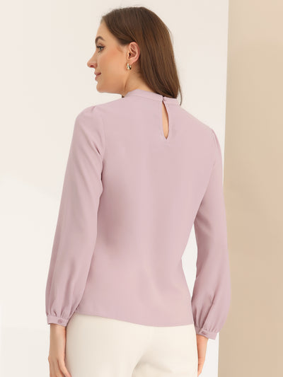 Chiffon Shirt Work Office Mock Neck Long Sleeve Blouse