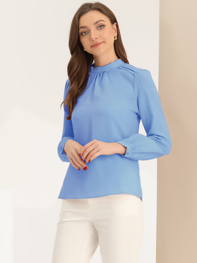 Chiffon Shirt Work Office Mock Neck Long Sleeve Blouse