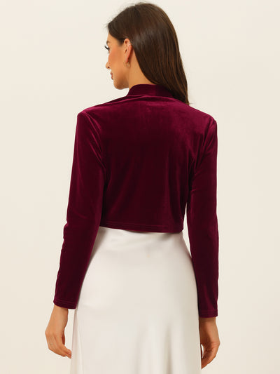 Velvet Shrug Long Sleeve Open Front Cardigan Cropped Bolero Jacket