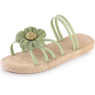 Women's Floral Sandals Slip on Slippers Open Toe Flats Sandals