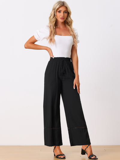 Casual Loose High Waist Drawstring Wide Leg Palazzo Paper Bag Pants