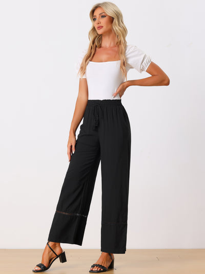 Casual Loose High Waist Drawstring Wide Leg Palazzo Paper Bag Pants