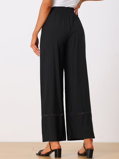 Casual Loose High Waist Drawstring Wide Leg Palazzo Paper Bag Pants