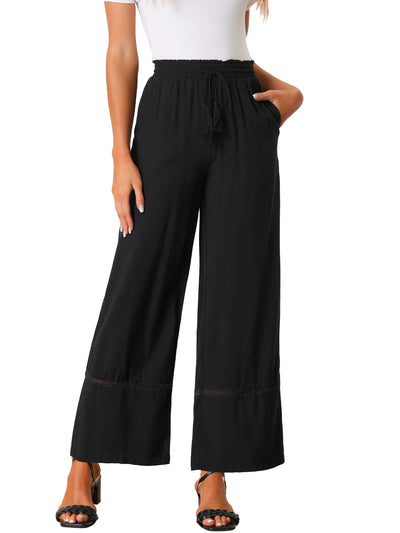 Casual Loose High Waist Drawstring Wide Leg Palazzo Paper Bag Pants