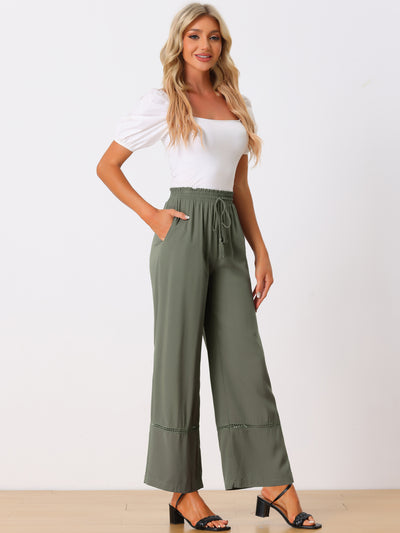 Casual Loose High Waist Drawstring Wide Leg Palazzo Paper Bag Pants