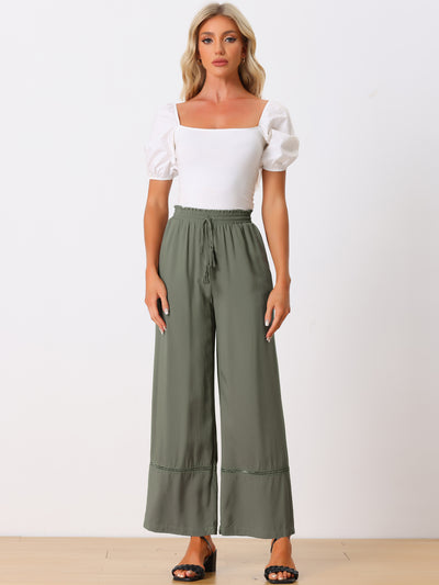 Casual Loose High Waist Drawstring Wide Leg Palazzo Paper Bag Pants