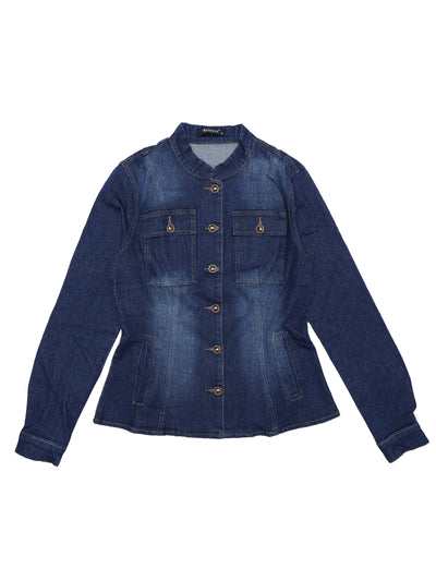 Casual Denim Classic Stand Collar Long Sleeve Jean Jacket