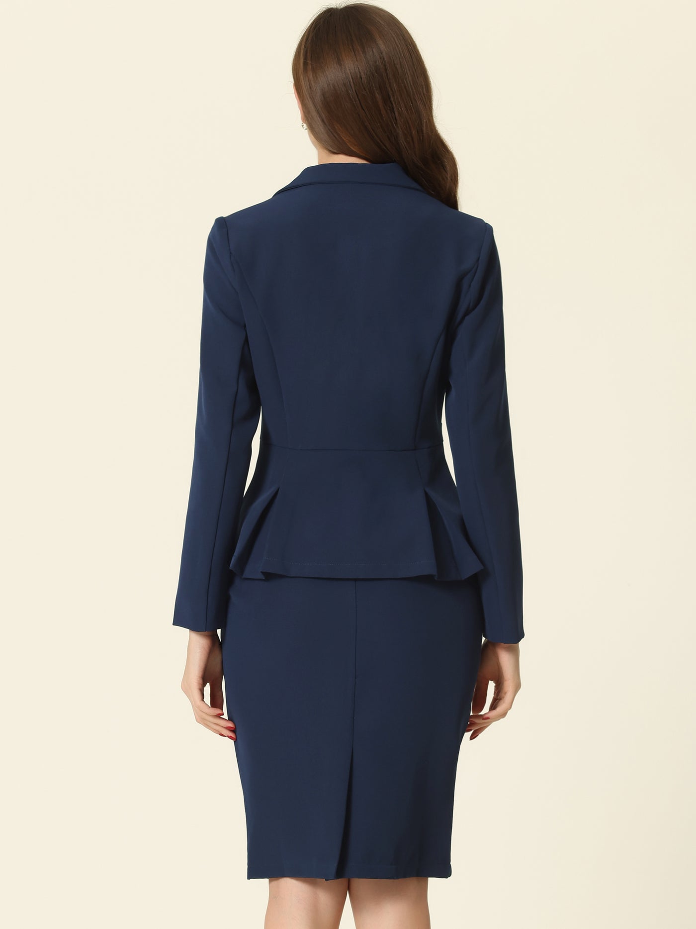 Allegra K Long Sleeve Notched Lapel Peplum Blazer Pencil Skirt 2 Piece Set