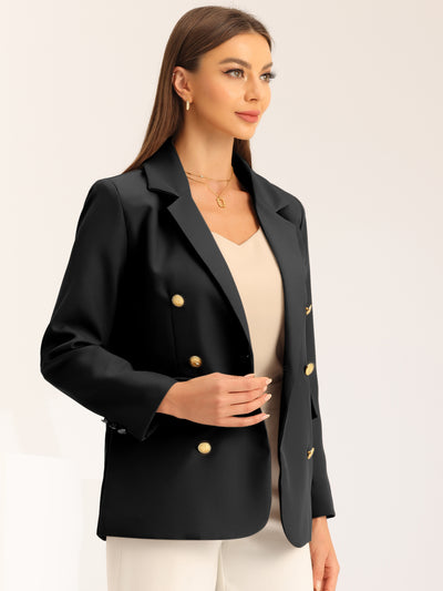 Notched Lapel Double Breasted Long Sleeve Work Office Suit Blazer