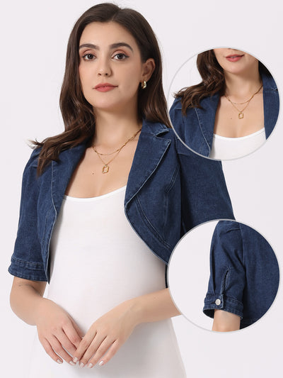 Cropped Denim Short Sleeve Lapel Collar Jean Jacket