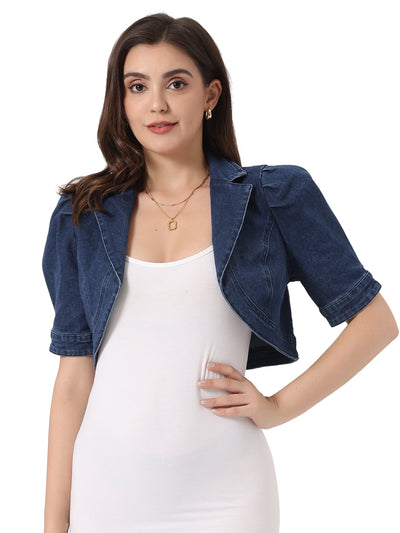 Cropped Denim Short Sleeve Lapel Collar Jean Jacket