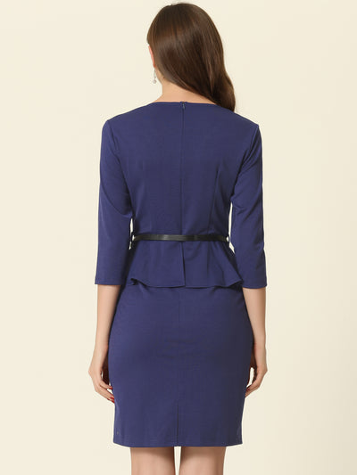 Elegant Bodycon Pencil Belted Peplum Work Sheath Dress