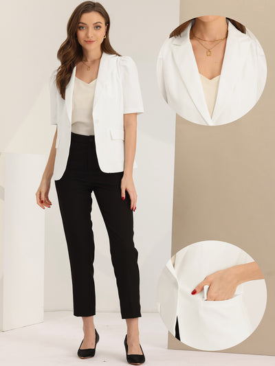Allegra K Short Sleeve Lapel Collar Buttoned Work Office Casual Blazer