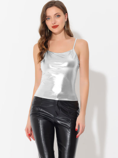 Holographic Cami Top Sleeveless Club Party Slim Fit Metallic Shirt