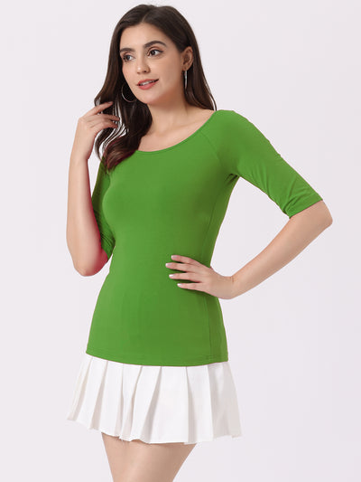 Scoop Neck Half Sleeves Fitted Layering Soft T-Shirt