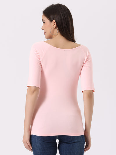 Scoop Neck Half Sleeves Fitted Layering Soft T-Shirt