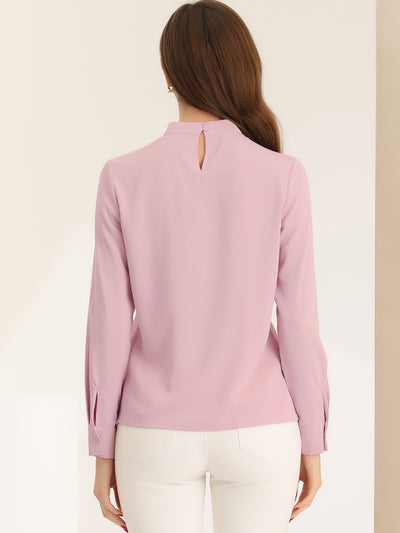 Stand Collar Chiffon Long Sleeve Business Casual Work Blouse