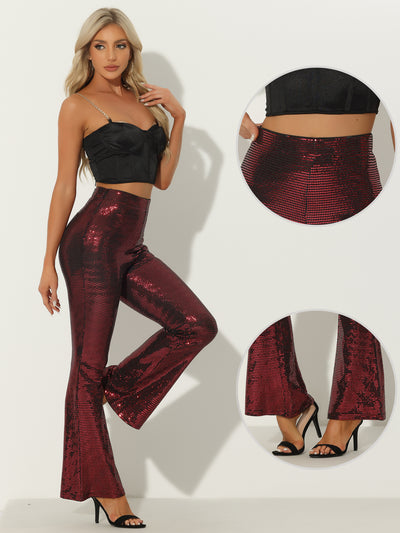 Sequin Glitter Sparkle Bell Bottoms Stretch Shiny Flare Pants