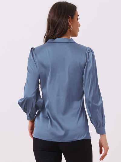 Work Business Casual Button Down Satin Long Sleeve Shirt