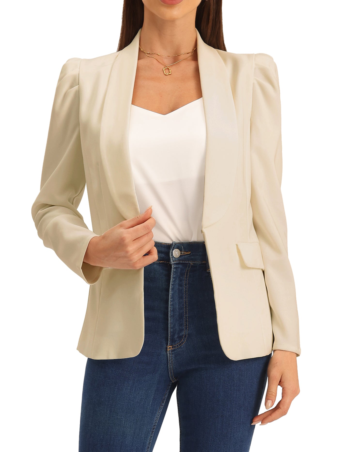 Allegra K Work Office Casual Open Front Puff Sleeve Suit Blazer