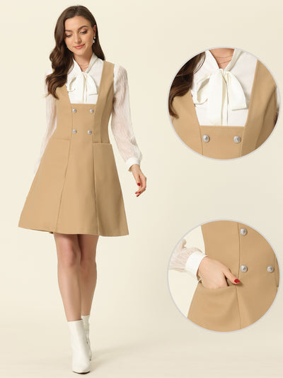 Pinafore A-Line Double Breasted Overall Suspender Dress