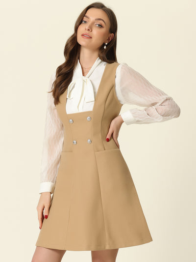 Pinafore A-Line Double Breasted Overall Suspender Dress