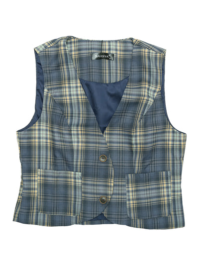 Retro Plaid V Neck Single Breasted Sleeveless Racerback Waistcoat