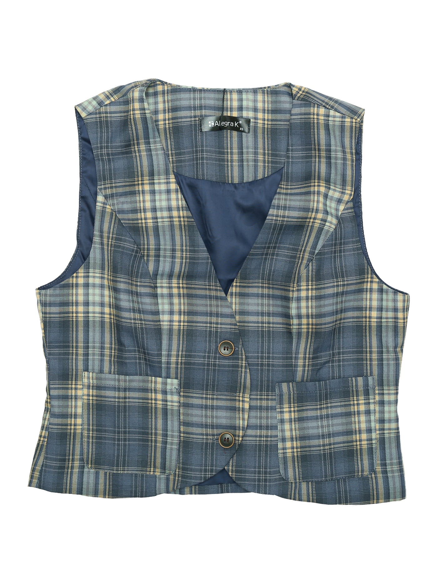 Allegra K Retro Plaid V Neck Single Breasted Sleeveless Racerback Waistcoat