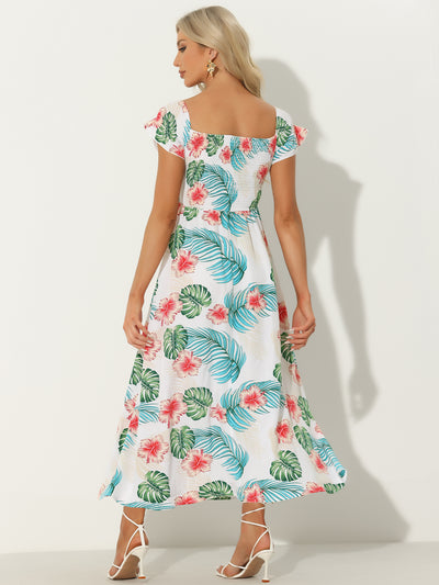 Floral Off Shoulder Midi Beach Summer Vacation Dress