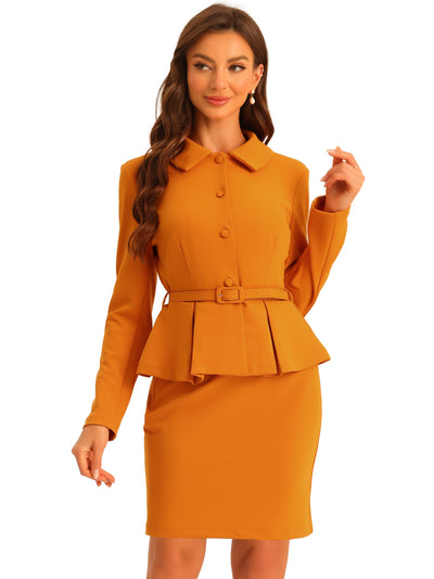 2pc Business Suits Belted Peplum Blazer Jacket and Pencil Skirt Sets