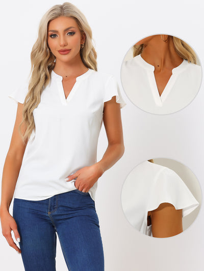 V Neck Cap Sleeve Summer Business Casual Work Blouse