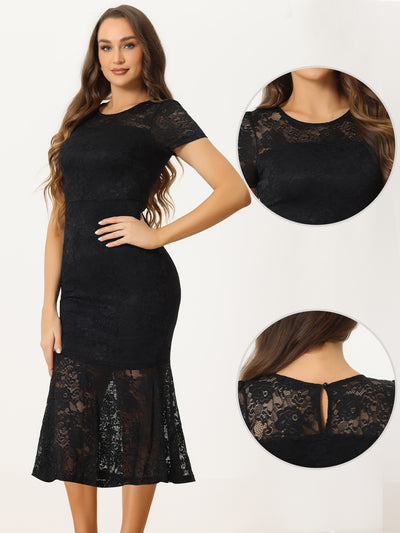 Lace Short Sleeve Cocktail Party Mermaid Bodycon Dress
