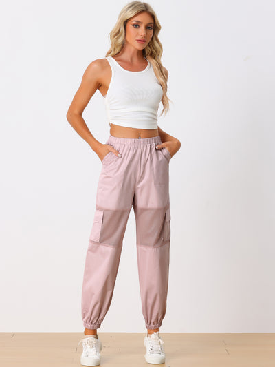 Mesh Panel Pants High Waist Sheer Sports Elastic Baggy Cargo Pant