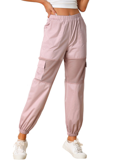 Mesh Panel Pants High Waist Sheer Sports Elastic Baggy Cargo Pant