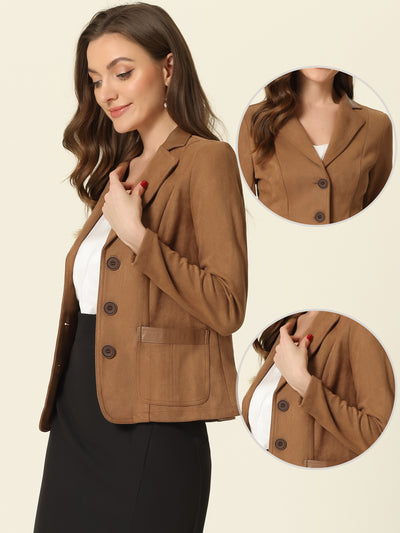 Faux Suede Lapel Collar Cowgirl 2 Button Blazer Jacket