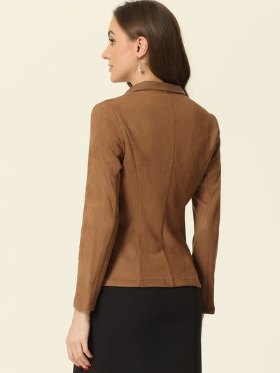 Faux Suede Lapel Collar Cowgirl 2 Button Blazer Jacket