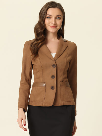 Faux Suede Lapel Collar Cowgirl 2 Button Blazer Jacket