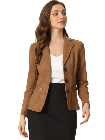 Faux Suede Lapel Collar Cowgirl 2 Button Blazer Jacket