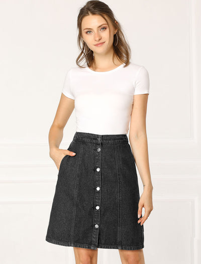 Casual Short Button Down Jeans Skirt